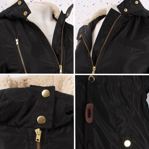 Fur Lined Hood Long Padded Zip Up Jacket Black - Picture 5 of 9